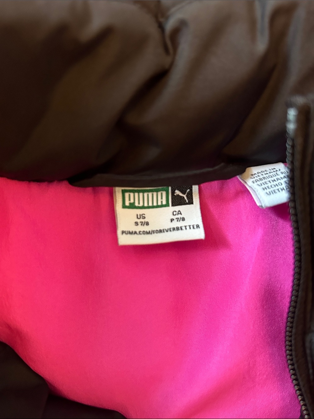 Puma Pink and Black Kids Quilted Puffer Vest - Picture 2 of 4
